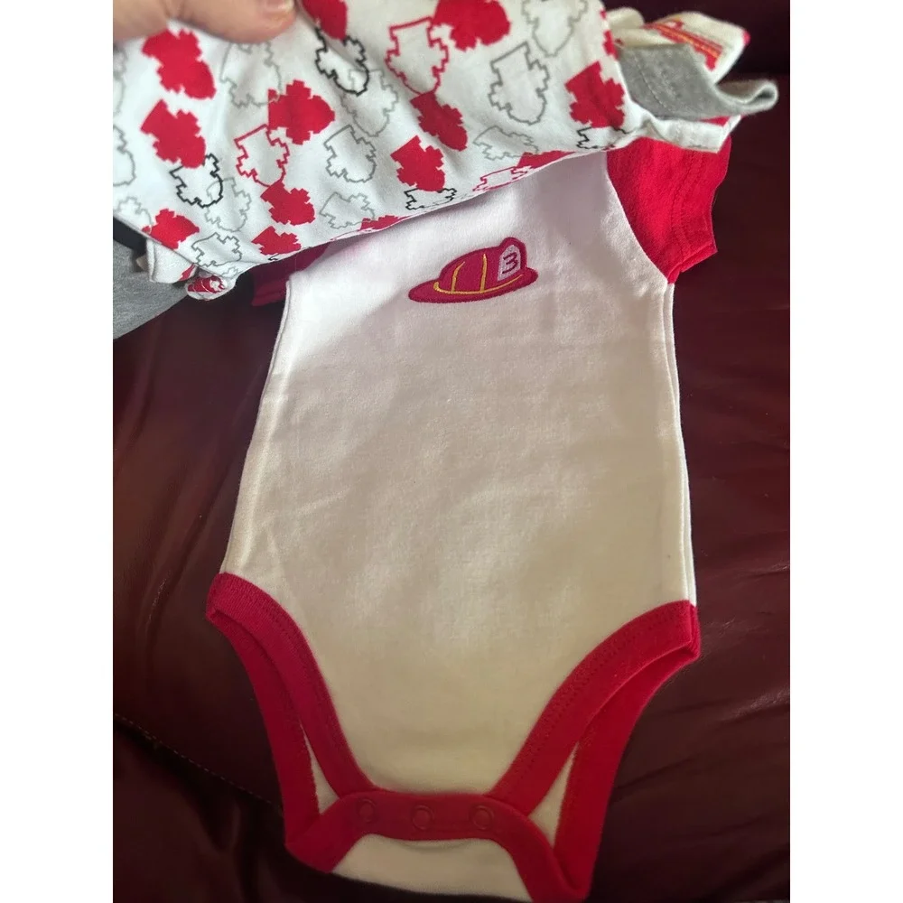 Baby Kiss Boys Fire Truck Bodysuits 5 Pack Grey Red White 3-6 Months NWT